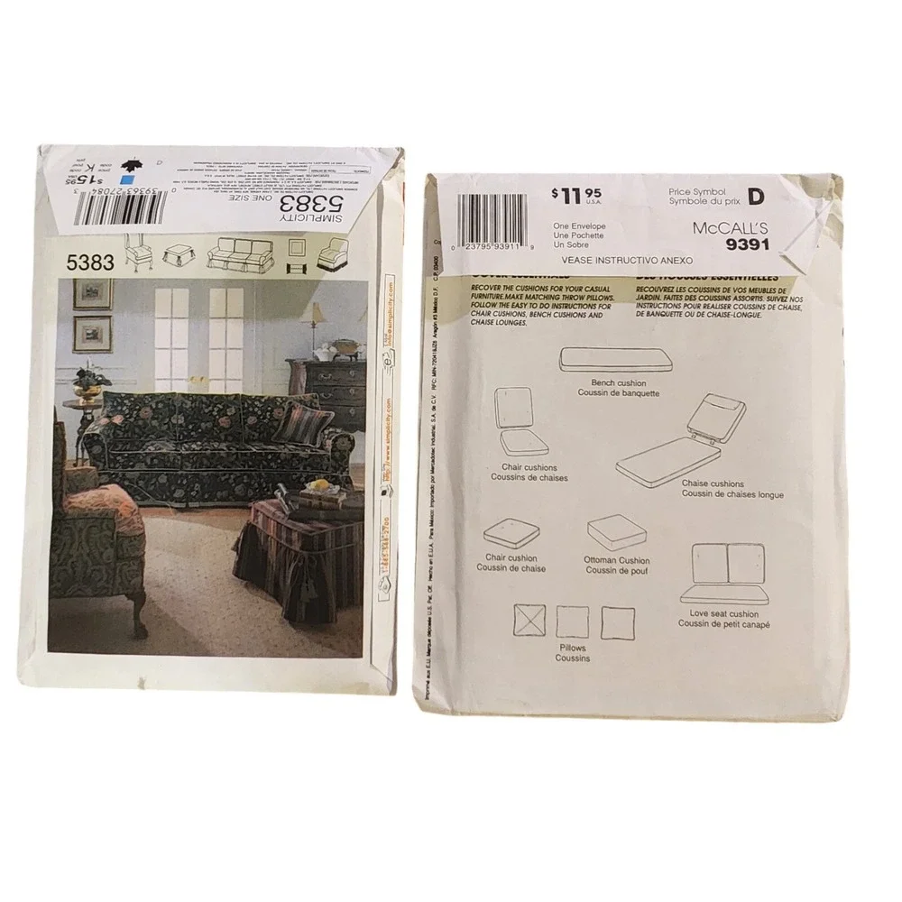 Simplicity 5383 & McCalls 9391 Home Decorating Slipcovers & Coordinating Pillows